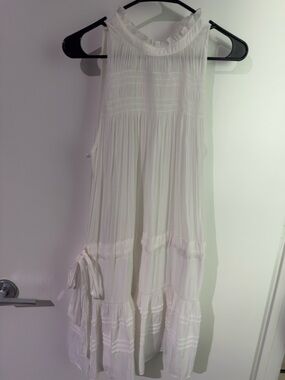 Ramy Brook White Sleeveless Pleated Mini Dress